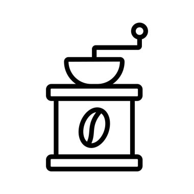 Kahve öğütücüsünü tasvir eden bir kahve değirmeni ikonu aromatik kahve yapmak için kahve çekirdeklerini öğütürdü..