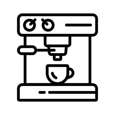Espresso, kapuçino ya da kahve damlatan içecekleri otomatikman üreten bir alet tasvir eden bir kahve makinesi ikonu..