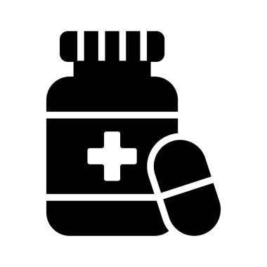 Sağlık hizmetlerinizi ilaç kavanozunun vektör tasarım ikonu ile halledin
