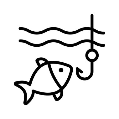 Balık ve olta balıkçılığın vektör simgesini gösterir