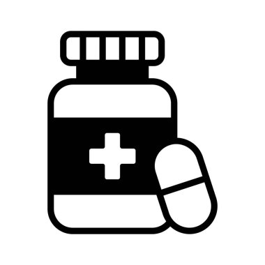 Sağlık hizmetlerinizi ilaç kavanozunun vektör tasarım ikonu ile halledin