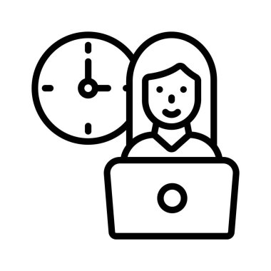 Dizüstü bilgisayar kullanan bir kız tarafından temsil edilen çalışan zaman vektör simgesine bakın