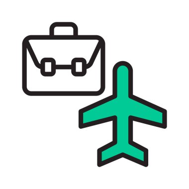 Bir uçak ve bir bavul iş seyahatinin vektör simgesini temsil eder.