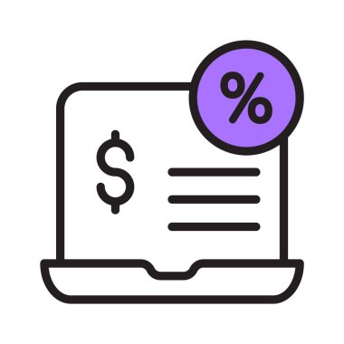 Finans platformunun bu düz simgesini deneyin, üzerinde bir dizüstü bilgisayar ve bir dolar işareti var.