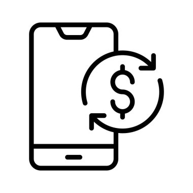 Üzerinde dolar işareti olan bir cep telefonu çevrimiçi ödemenin düz bir simgesini gösterir