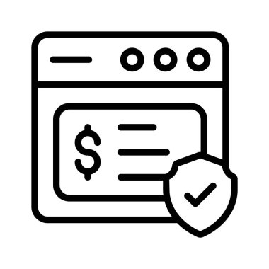 Ödeme işareti olan bir web sitesi güvenli bankacılık web sitesinin zarif bir tasarım simgesini gösterir