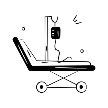 Hasta bakımı ve tıbbi tedaviyi temsil eden bir hastane yatağının moda simgesi.