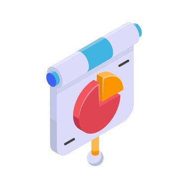 Panoda sunum tahtasının izometrik simgesini gösteren pasta grafiği