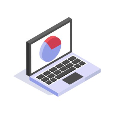 Bu yaratıcı dizüstü bilgisayar analiz izometrik simgesini tut