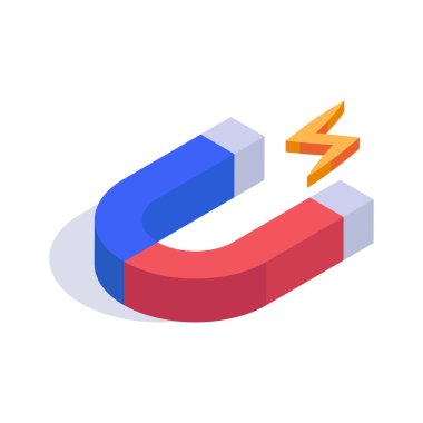 Fizik mıknatısı simgesi izometrik tarzda, ölçeklenebilir çekim vektörü