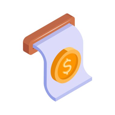 Bir dolarlık madeni para ile mali işlemleri temsil eden bir makbuzun izole simgesi