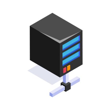 Ağ sunucusu izometrik simgesi, veri yönetimi ve çevrimiçi hizmetler için çok önemli