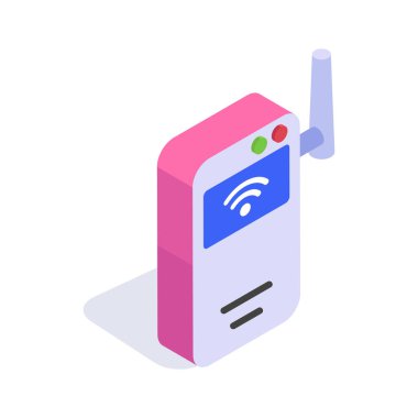 Görünür antenli kablosuz internet cihazının inanılmaz bir izometrik simgesi