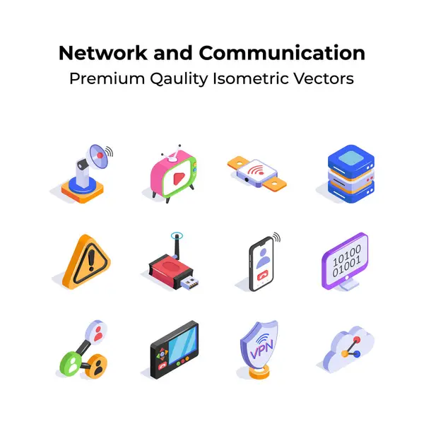 stock vector Grab this customizable network and communication isometric icons