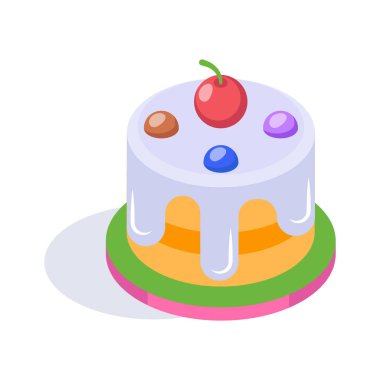 Renkli malzemelerle süslenmiş kekin Isometric simgesi