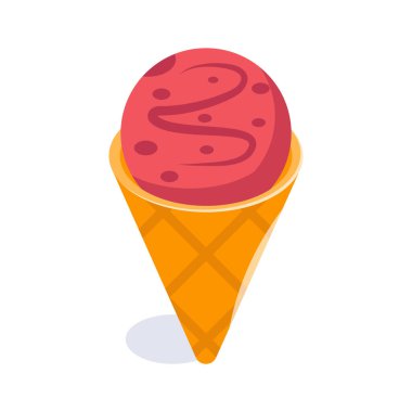 Dondurma külahı izometrik ikonu, lezzetli ve ferahlatıcı bir ikram tasvir ediyor