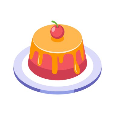 Kirazlı renkli puding ikonu, tatlıları, tatlıları ve şekerlemeleri temsil ediyor.