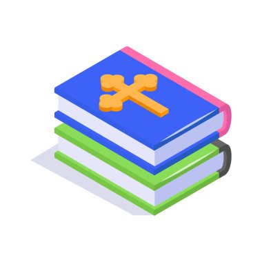 Kutsal kitap İncil kavramının izometrik vektörünü gösteren Hristiyan çapraz işareti