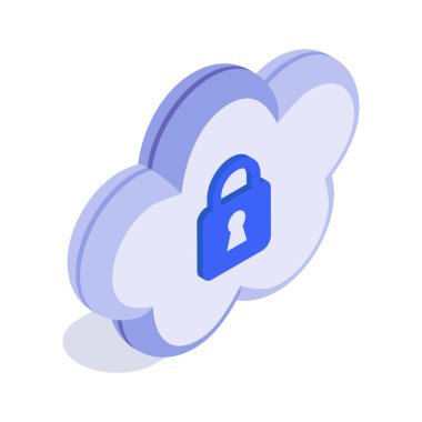 Bulut güvenliğinin izometrik simgesi olan asma kilit