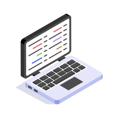 Yazılım geliştirme, programlama ve kodlamanın inanılmaz bir izometrik simgesi