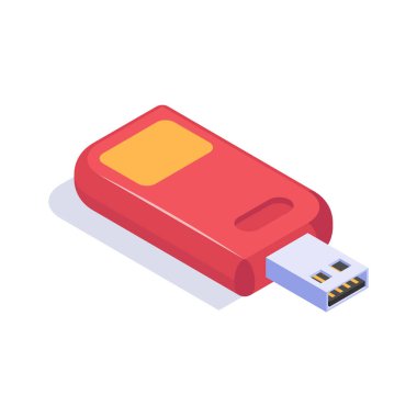 Evrensel seri yolu, harici veri depolama, izometrik biçimdeki flash disk simgesi