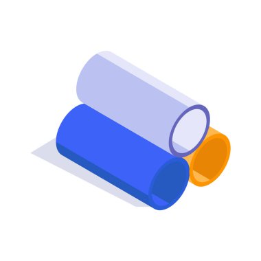 PVC borularının izometrik bir simgesi, sıkça tesisat ve inşaat projelerinde kullanılır.