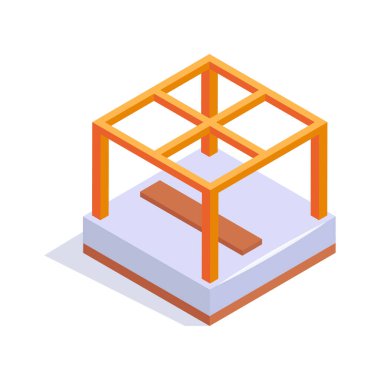 Moda tasarım tarzında çatı yapısı, yapı iskeleti izometrik simge oluşturma