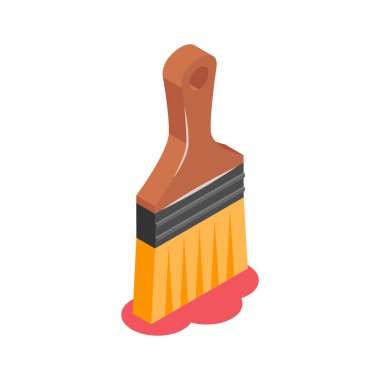 İnşaat projelerinde çeşitli yüzeylere boya uygulamak için kullanılan bir fırça, boya fırçası izometrik vektör tasarımı