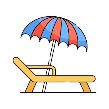 Plaj şemsiyesi, güneşli yatak ikonu tasarımı modern tarzda