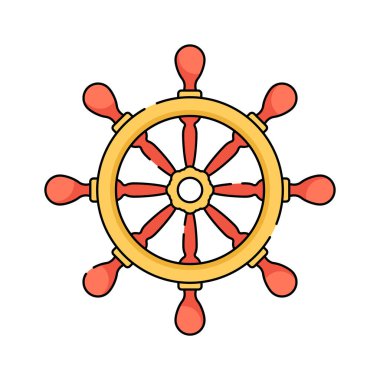 Denizcilik tekeri simgesi, denizcilik, yelkencilik veya deniz macerası, vektör kullanmaya hazır