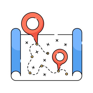 Konum işaretli harita simgesi, seyahat, navigasyon ve hedef vektör çizimi