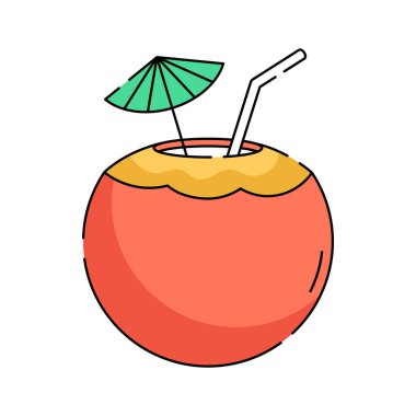 Tropik hindistan cevizi ikonu, yaz, plaj, tatil vektör illüstrasyonu