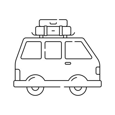 Seyahat minibüsü simgesine, ulaşım vektör illüstrasyonuna bir göz atın