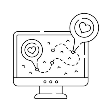 Kalp işaretli harita simgesi, seyahat için mükemmel, konum tabanlı hizmetler, veya romantik kaçamaklar