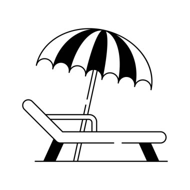 Plaj şemsiyesi, güneşli yatak ikonu tasarımı modern tarzda