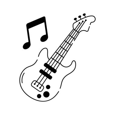 Şık gitar simgesi, müzik, eğlence ve konserle ilgili projeler için ideal