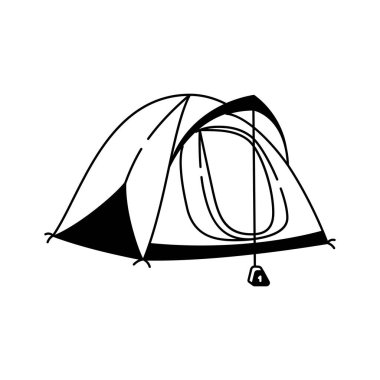 Konforlu çadır ikonu, kamp, açık hava maceraları ve seyahat için ideal.