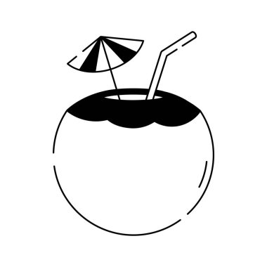 Tropik hindistan cevizi ikonu, yaz, plaj, tatil vektör illüstrasyonu