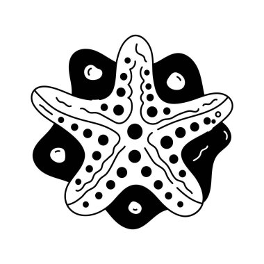 Çekici deniz yıldızı ikonu, plaj, deniz yaşamı ve okyanus için harika, deniz ürünleri çizimi