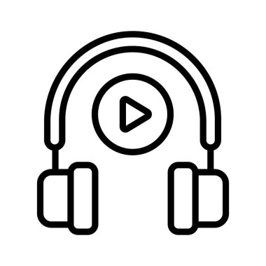 Kulaklıklı video oynatma düğmesi, video dersi konsepti simgesi