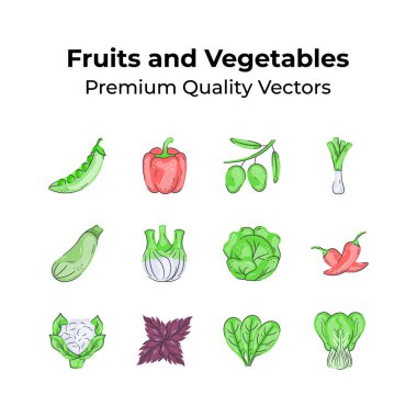 Modern tasarım tarzında bir paket meyve ve sebze vektörü