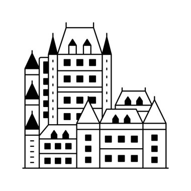 Quebec 'teki tarihi otel, modern tarzda Chateau Frontenac ikon tasarımı.