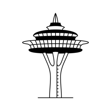 Seattle 'daki fütüristik gözlem kulesi, panoramik şehir manzarası, uzay iğnesi oluşturma vektör tasarımı