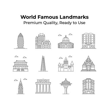 Pack of world famous landmarks vectors in modern design style clipart