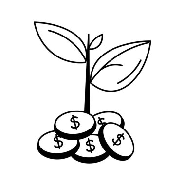Yatırım büyümesi ve finansal refah vektör tasarımı, madeni paralardan büyüyen bitki