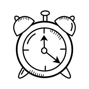 Time management, punctuality, scheduling in education, alarm clock doodle icon clipart