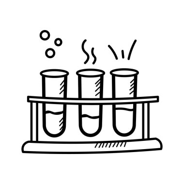Laboratuvar araştırması, bilimsel deney, kimya eğitimi karalama ikonu