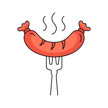 Mangal, piknik, barbekü, çatal vektör tasarımında ızgara yemek.