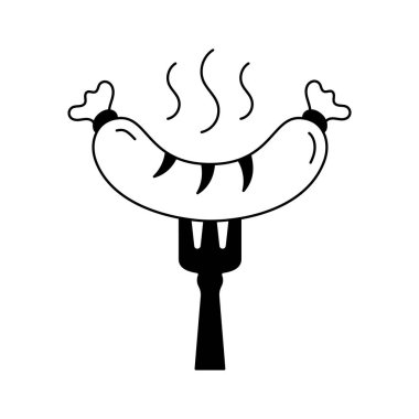 Mangal, piknik, barbekü, çatal vektör tasarımında ızgara yemek.