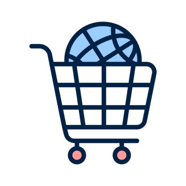 Alışveriş tramvaylı dünya küresi, küresel alışveriş vektörü tasarımı